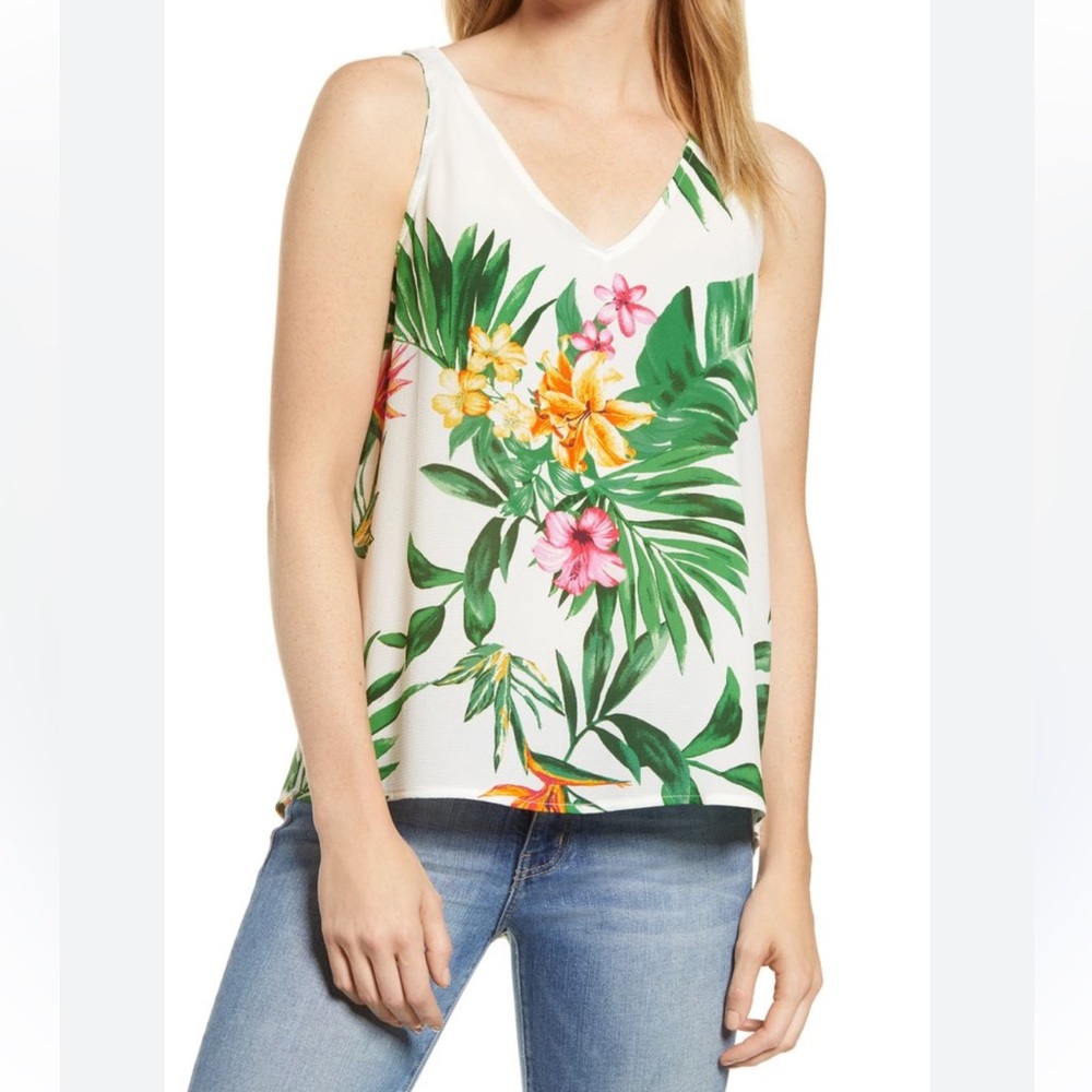 Gibson Carmel Floral Print V-Neck Halter Top